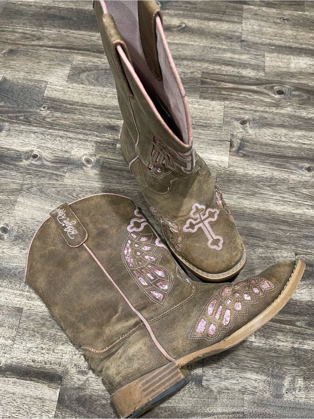 Blazin Roxx Girls Cowboy Boots Size 3 Pink Cross Western Glitter Rodeo